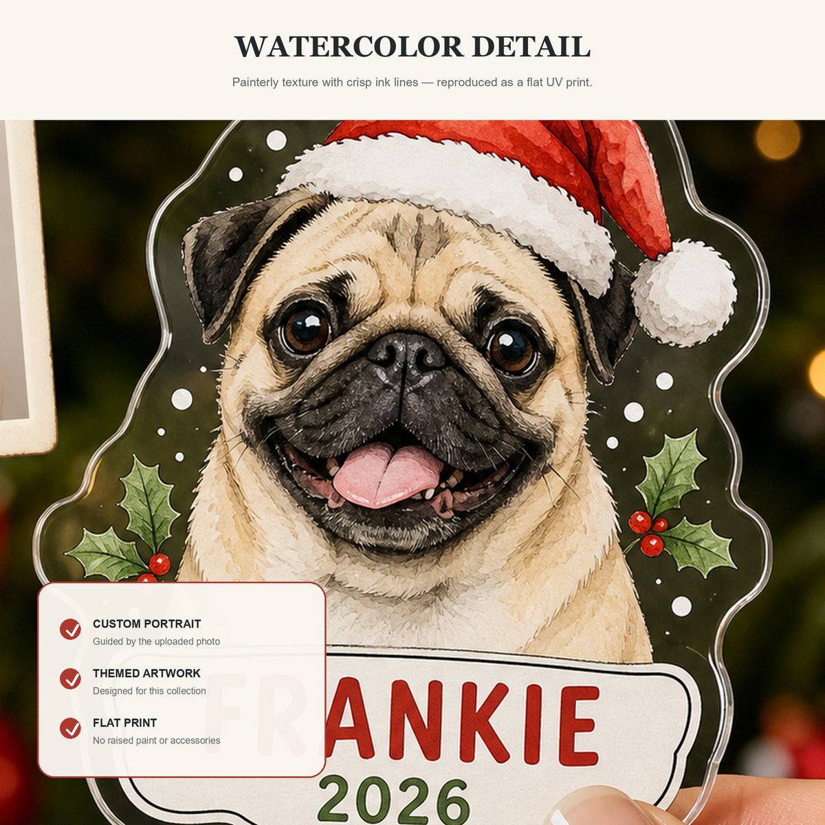 Personalized Santa Hat Dog Photo Acrylic Ornament - Custom Pet Keepsake - image 5