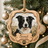 Personalized Floral Round Pet Memorial Photo Wood Ornament - Custom Pet Keepsake - image 1