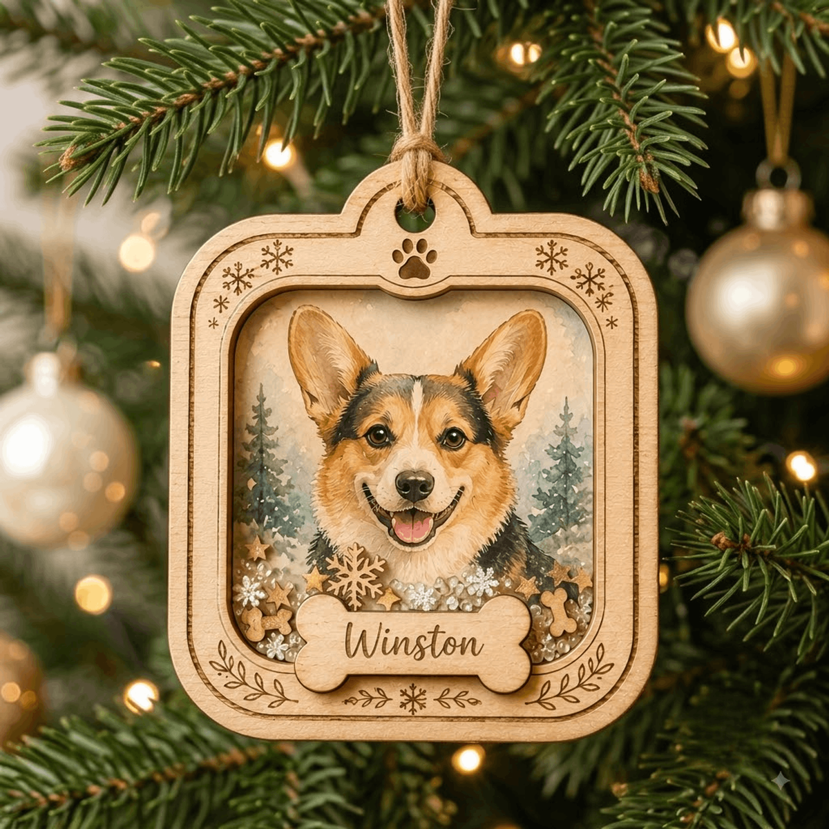 Personalized Leaf Wreath Dog Photo Wood Ornament - Custom Pet Keepsake - image 2