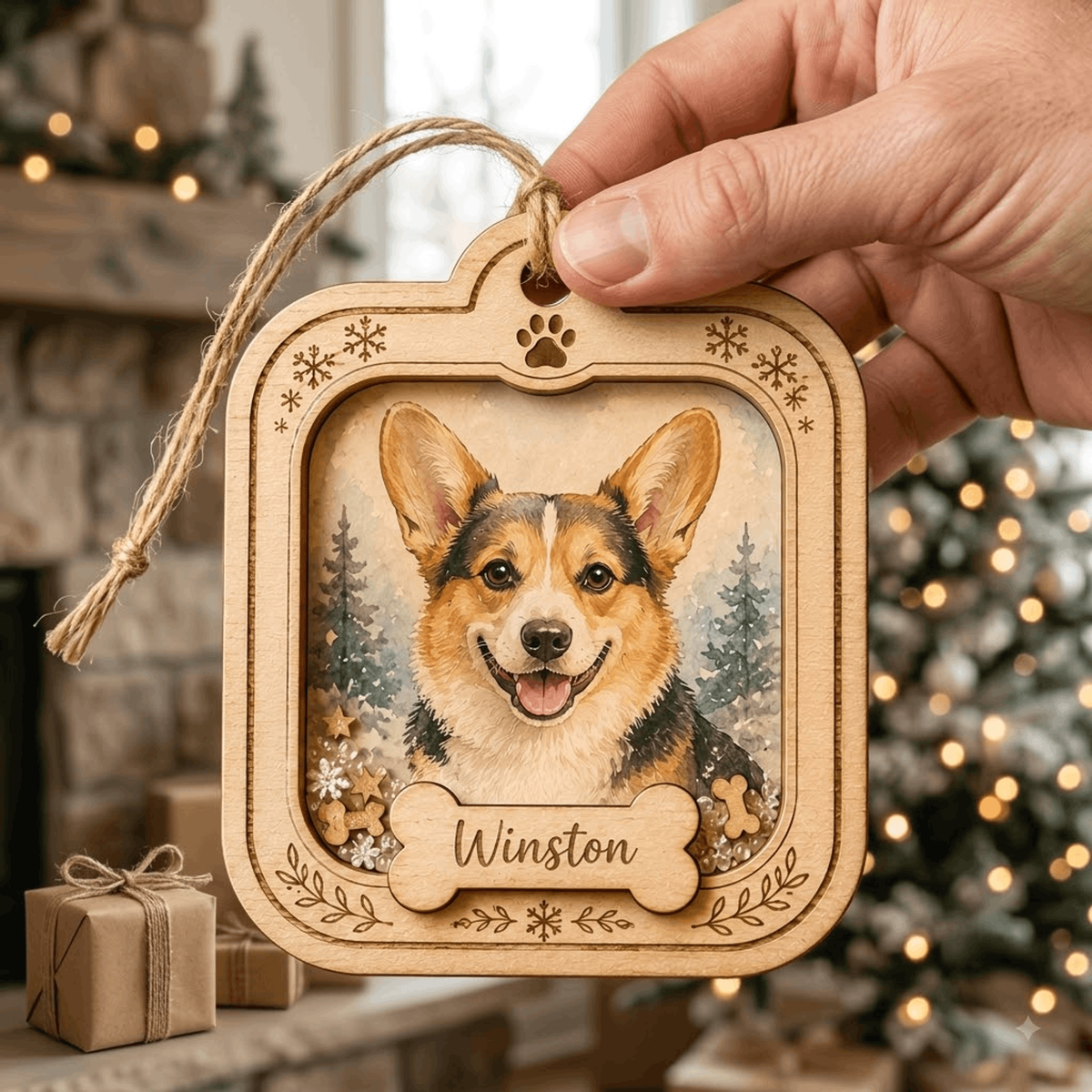 Personalized Leaf Wreath Dog Photo Wood Ornament - Custom Pet Keepsake - image 4