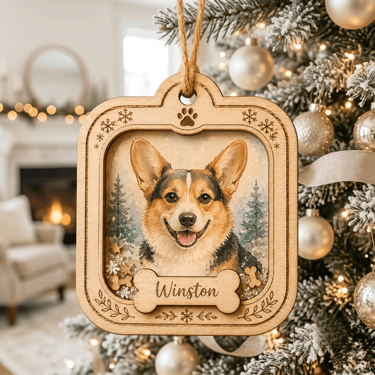 Personalized Leaf Wreath Dog Photo Wood Ornament - Custom Pet Keepsake - image 6