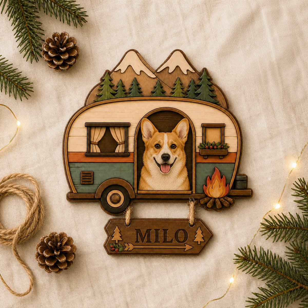 Personalized Camper Pup Photo Wood Ornament - Custom Pet Keepsake - image 4