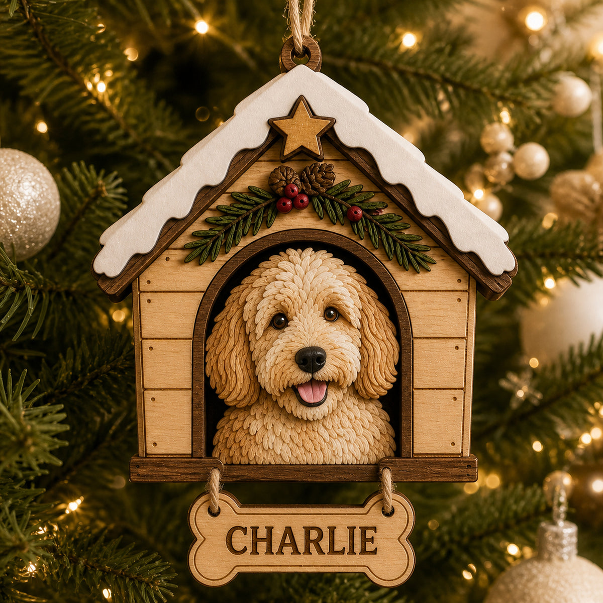 Personalized Doghouse Pet Portrait Photo Wood Ornament - Custom Pet Keepsake - image 1