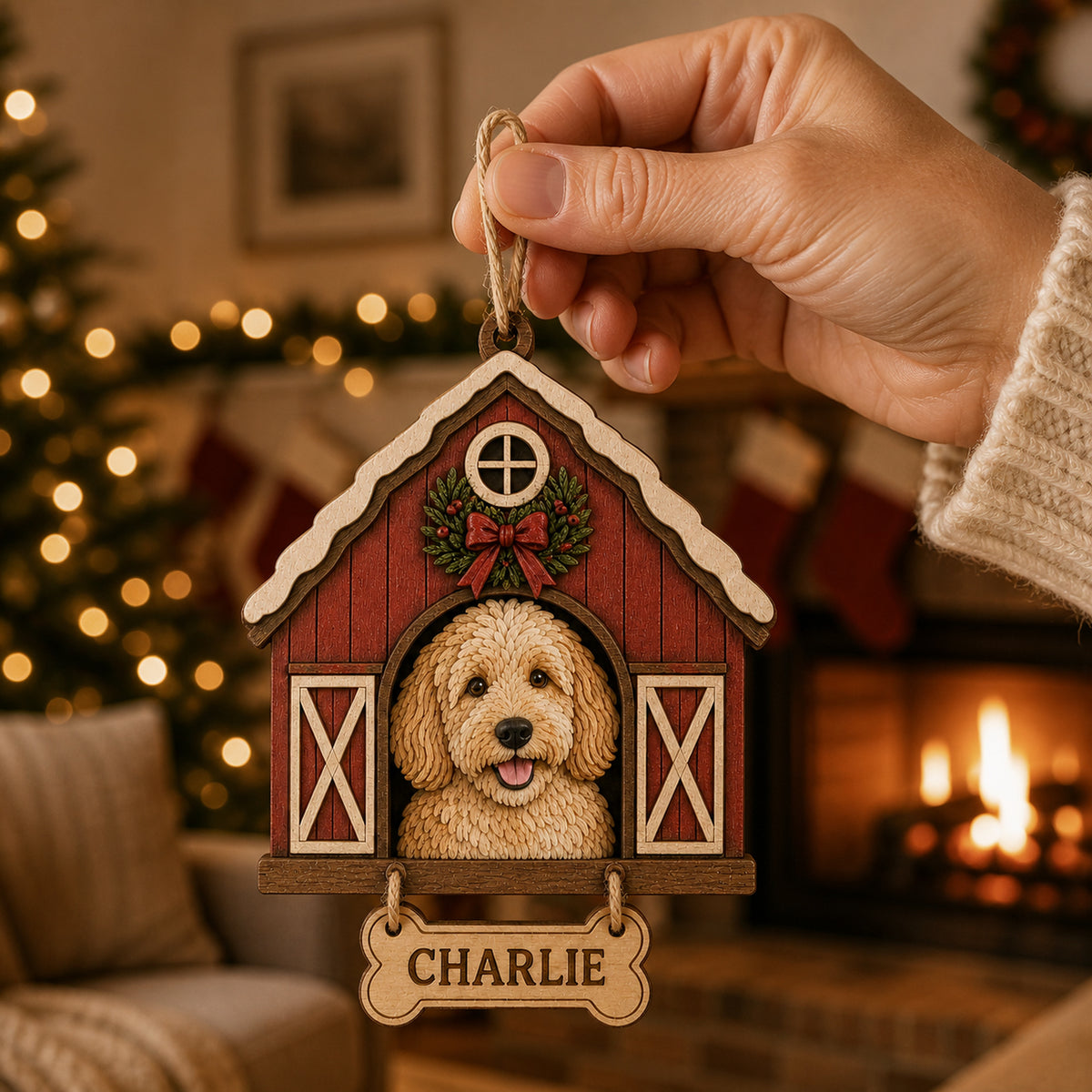 Personalized Doghouse Pet Portrait Photo Wood Ornament - Custom Pet Keepsake - image 4