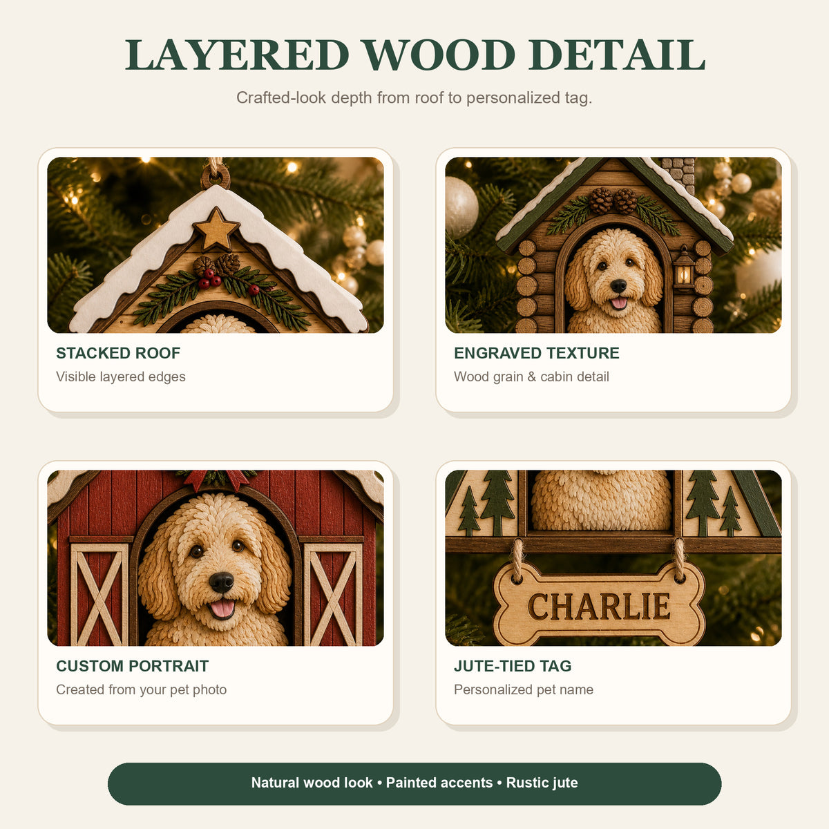 Personalized Doghouse Pet Portrait Photo Wood Ornament - Custom Pet Keepsake - image 6