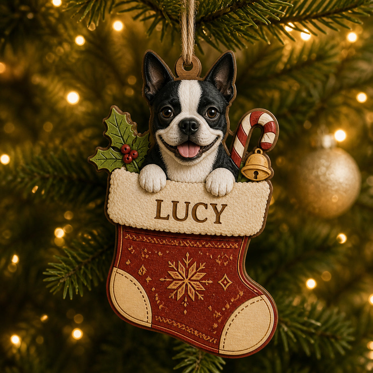 Personalized Christmas Stocking Pup Photo Wood Ornament - Custom Pet Keepsake - image 10