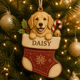 Personalized Christmas Stocking Pup Photo Wood Ornament - Custom Pet Keepsake - image 1