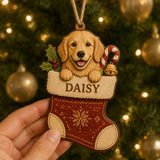 Personalized Christmas Stocking Pup Photo Wood Ornament - Custom Pet Keepsake - image 3