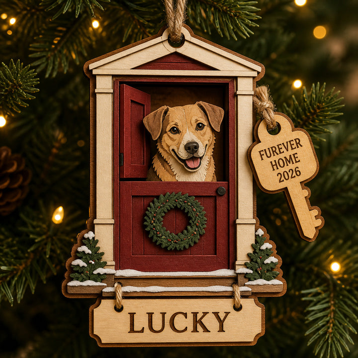 Personalized Furever Home Door Photo Wood Ornament - Custom Pet Keepsake - image 1