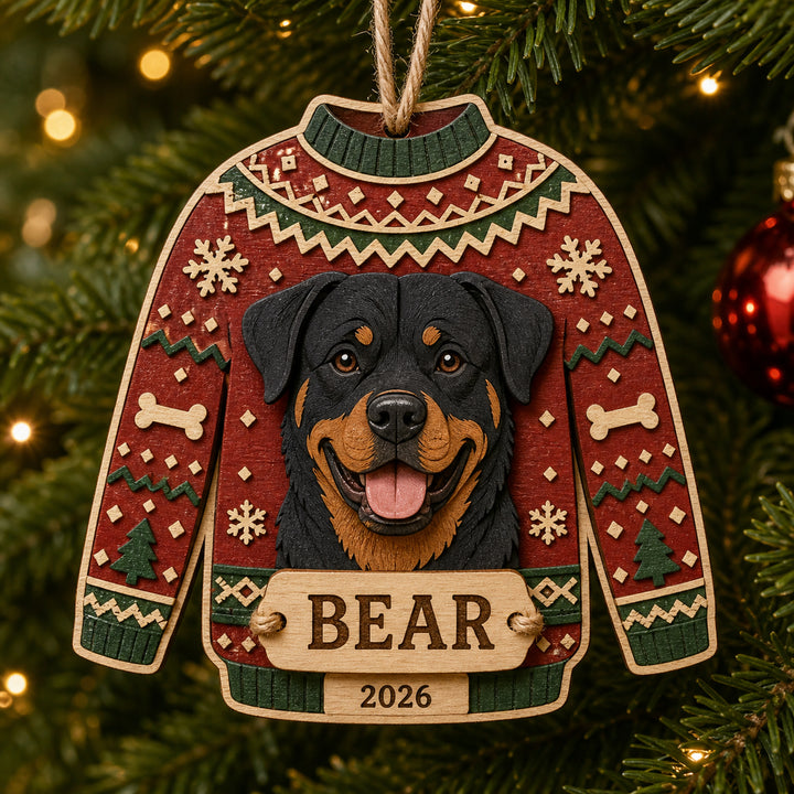 Personalized Ugly Sweater Pup Photo Wood Ornament - Custom Pet Keepsake - image 1