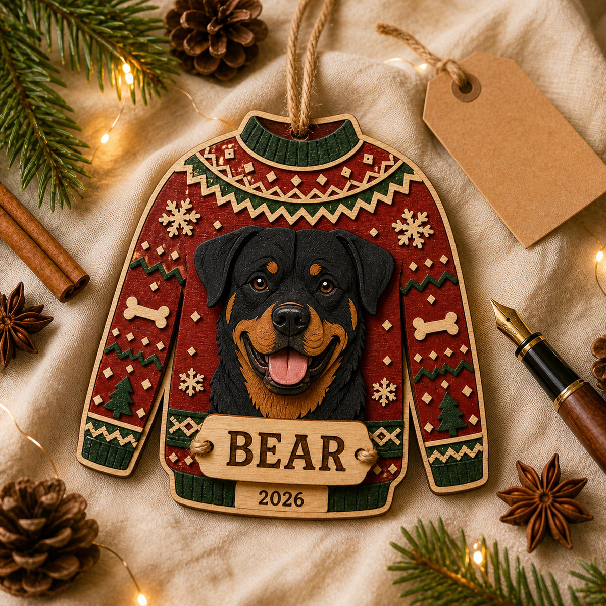 Personalized Ugly Sweater Pup Photo Wood Ornament - Custom Pet Keepsake - image 2