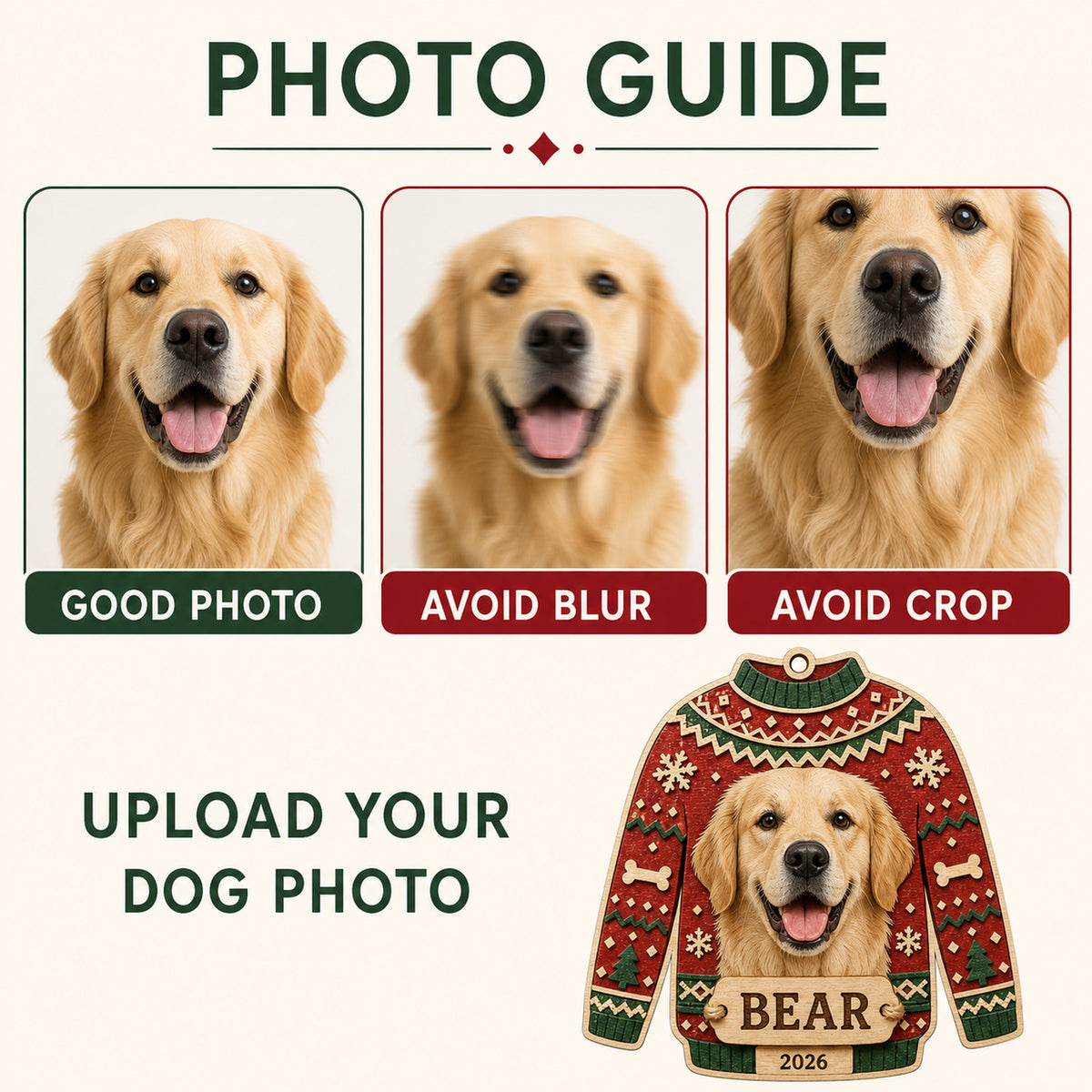 Personalized Ugly Sweater Pup Photo Wood Ornament - Custom Pet Keepsake - image 7