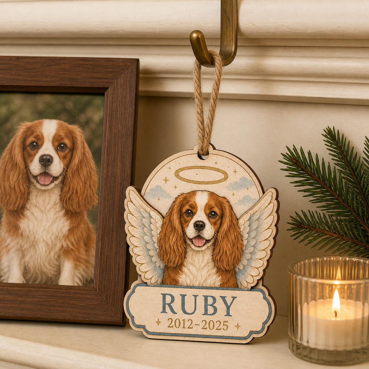 Personalized Angel Wings Pet Memorial Photo Wood Ornament - Custom Pet Keepsake - image 3