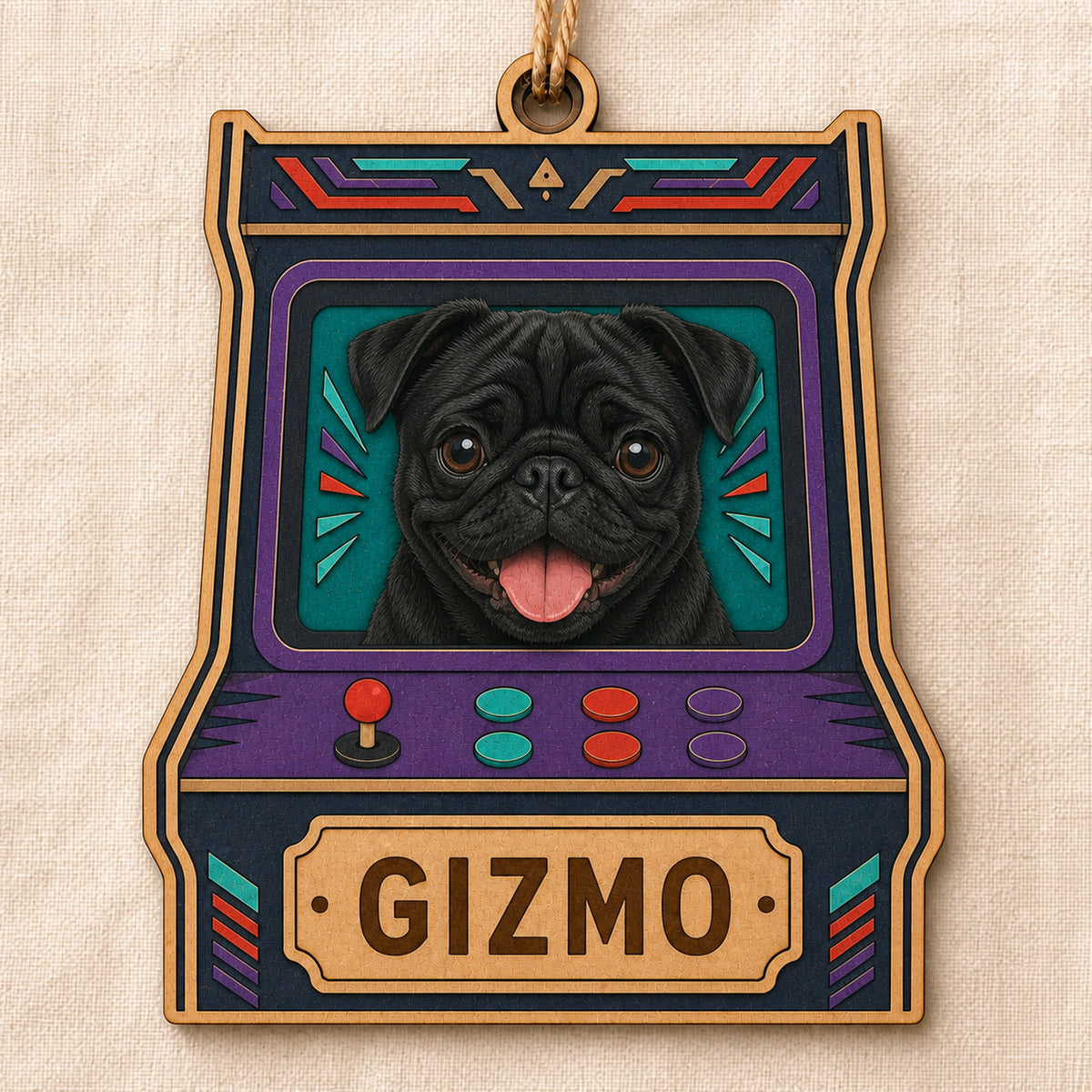 Personalized Arcade Pup Photo Wood Ornament - Custom Pet Keepsake - image 3