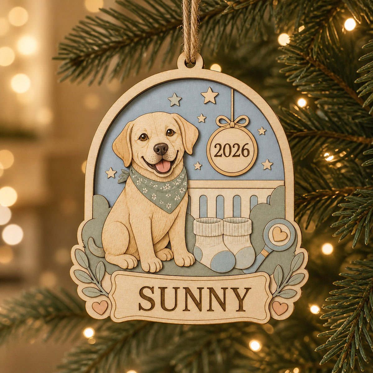 Personalized Big Sister Pregnancy Reveal Pup Photo Wood Ornament - Custom Pet Keepsake - image 1