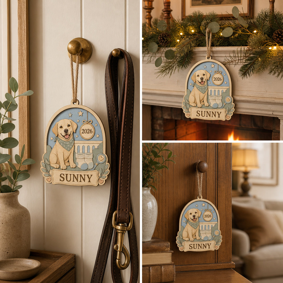 Personalized Big Sister Pregnancy Reveal Pup Photo Wood Ornament - Custom Pet Keepsake - image 2