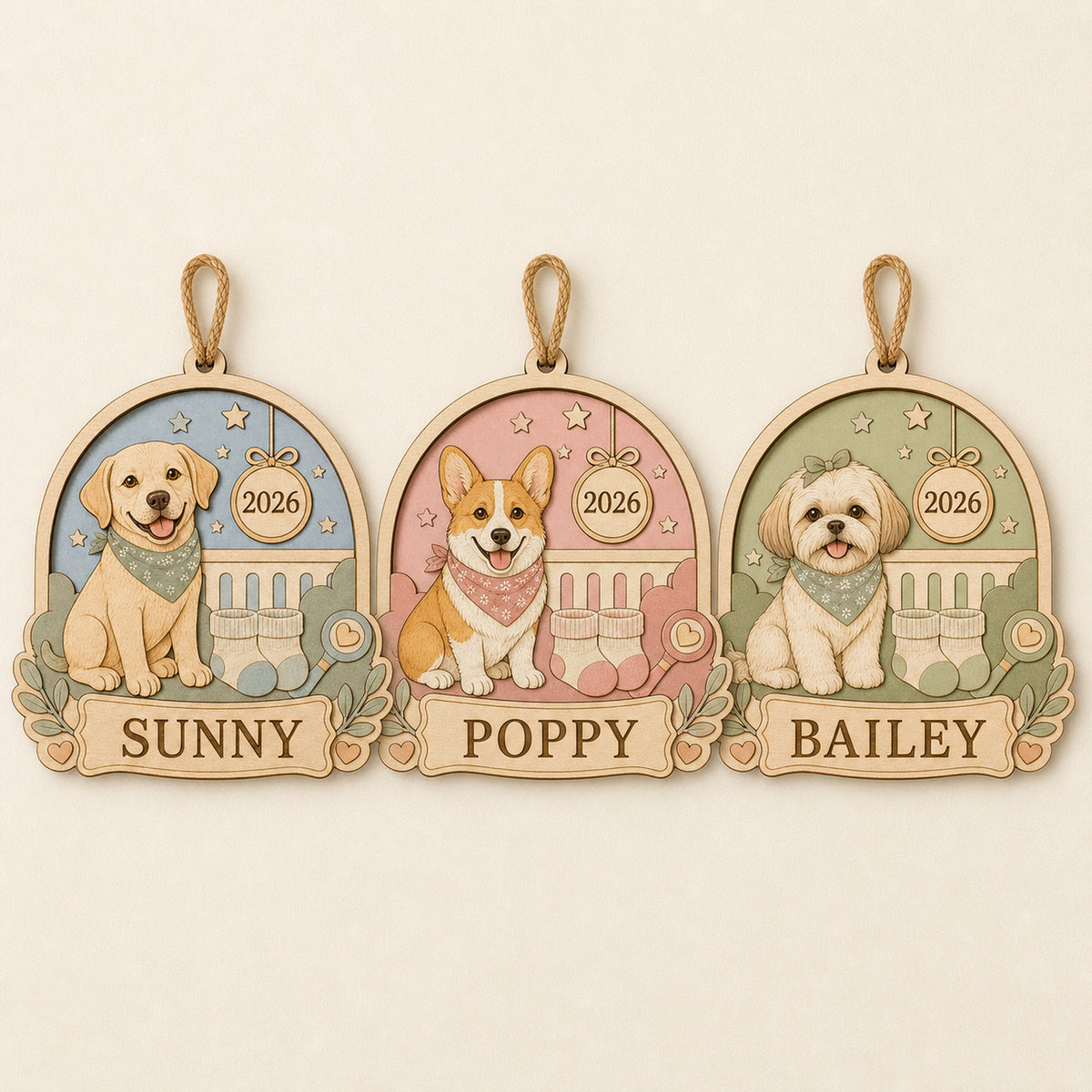 Personalized Big Sister Pregnancy Reveal Pup Photo Wood Ornament - Custom Pet Keepsake - image 4