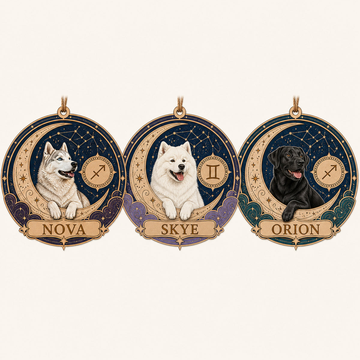 Personalized Celestial Zodiac Dog Photo Wood Ornament - Custom Pet Keepsake - image 4