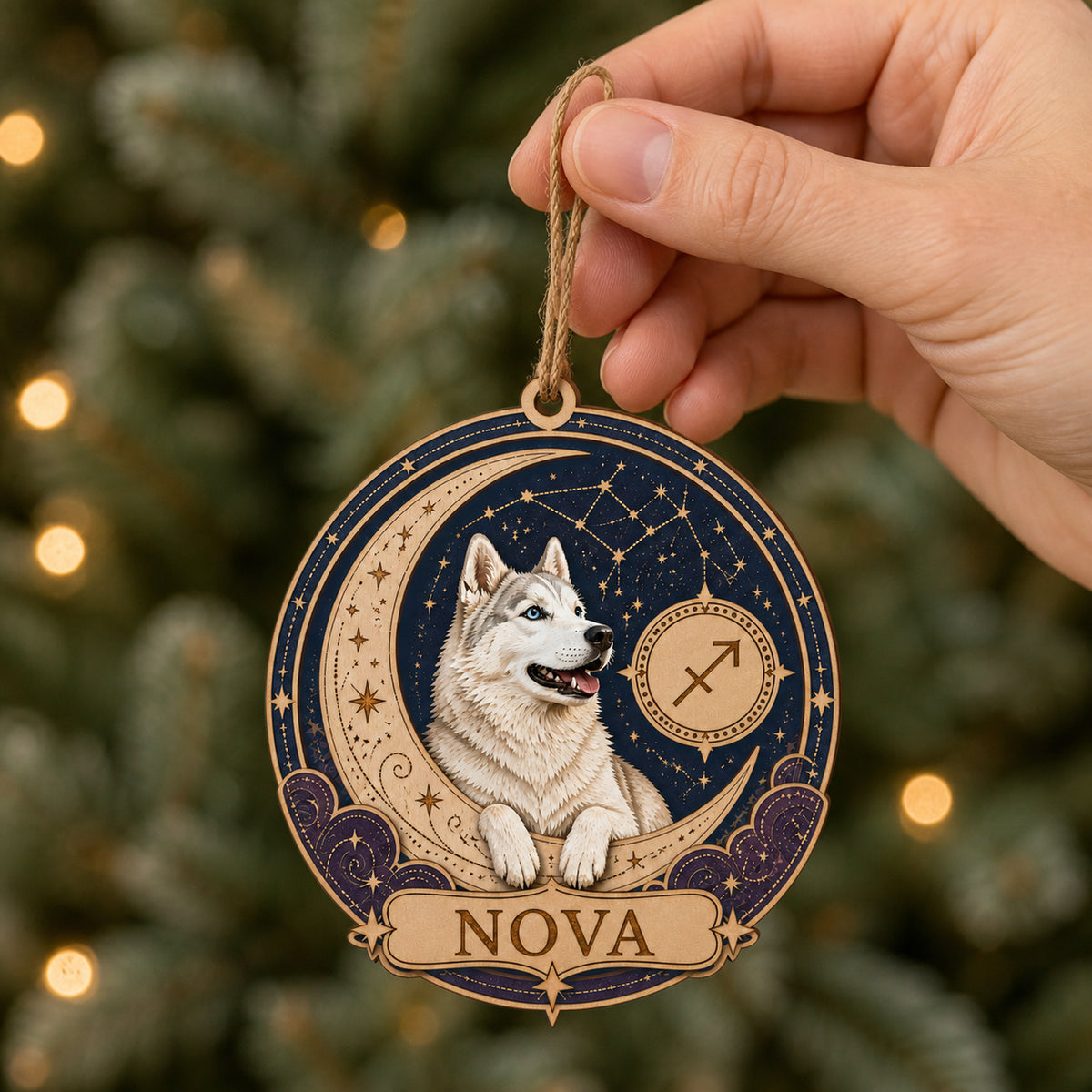 Personalized Celestial Zodiac Dog Photo Wood Ornament - Custom Pet Keepsake - image 6
