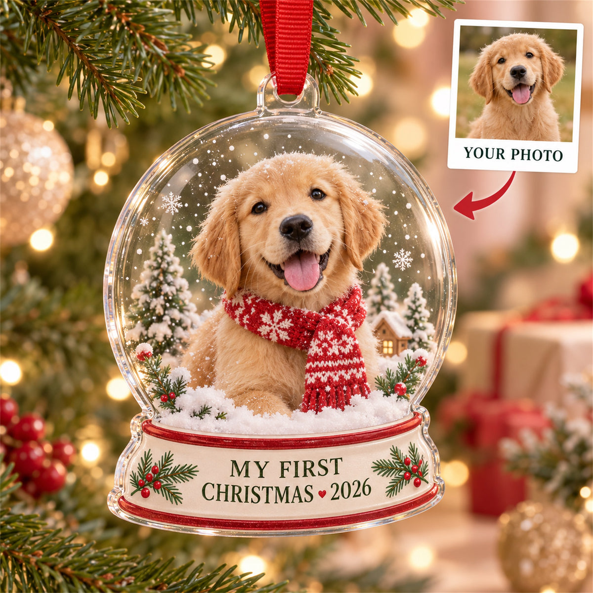 Personalized Puppy First Christmas Acrylic Ornament - Custom Photo Keepsake - image 1
