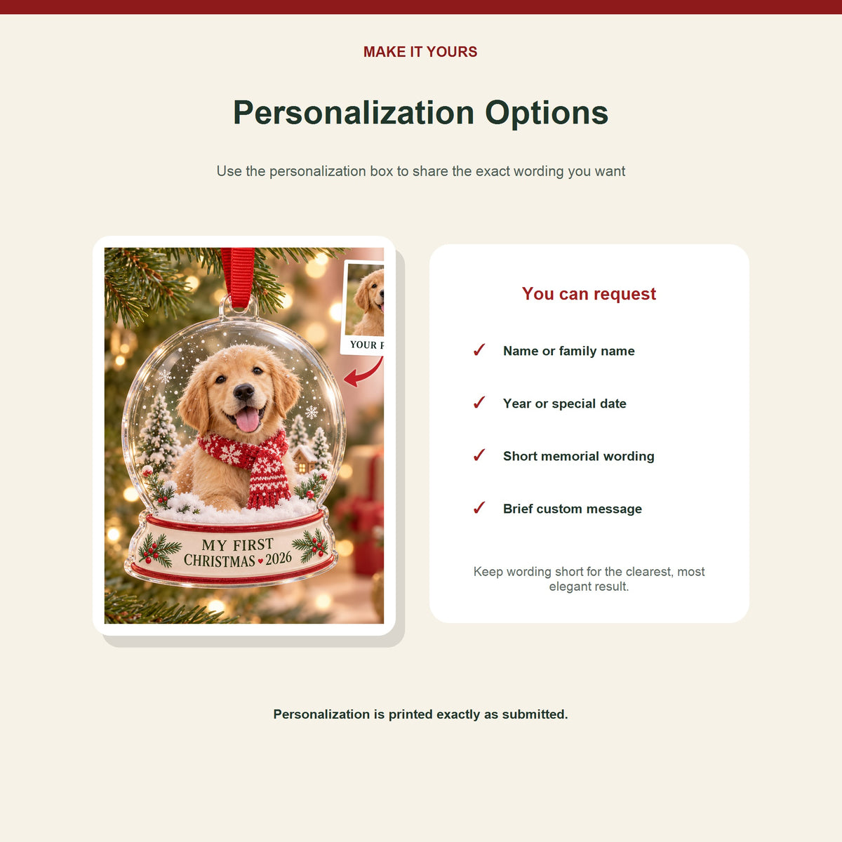Personalized Puppy First Christmas Acrylic Ornament - Custom Photo Keepsake - image 7