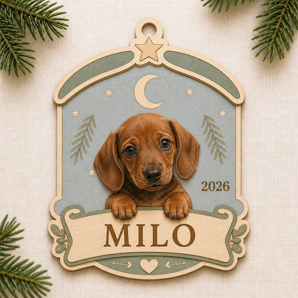 Personalized Puppy First Christmas Photo Wood Ornament - Custom Pet Keepsake - image 3