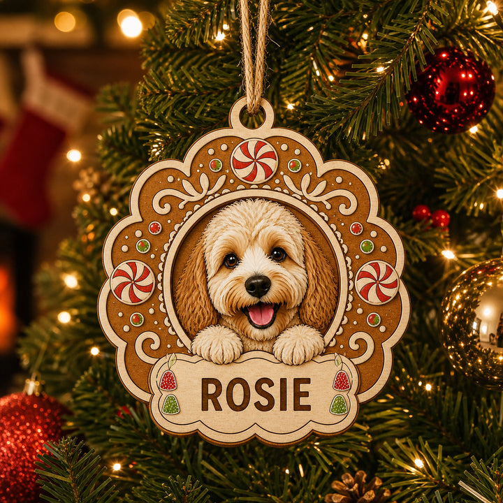 Personalized Gingerbread Cookie Pup Photo Wood Ornament - Custom Pet Keepsake - image 1