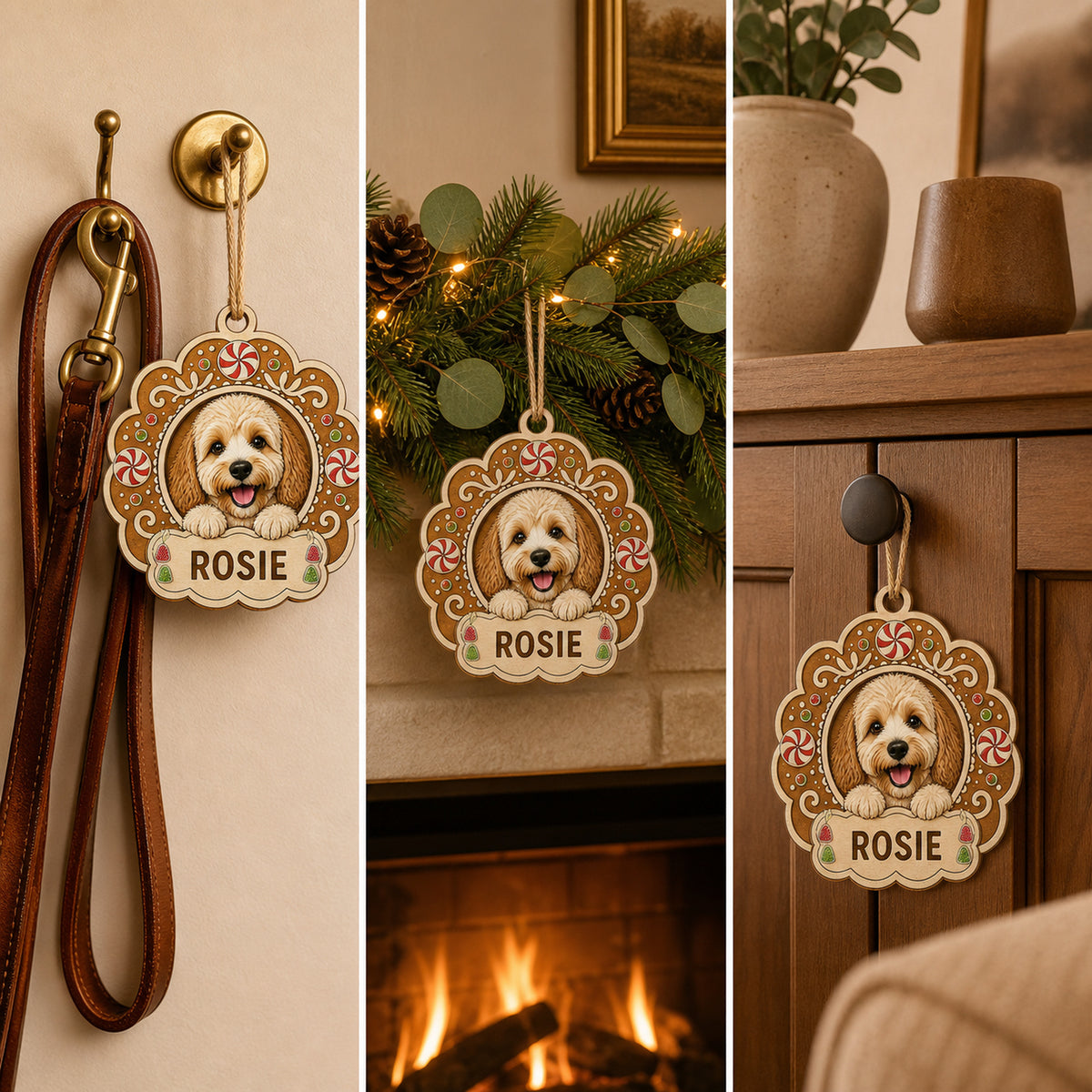 Personalized Gingerbread Cookie Pup Photo Wood Ornament - Custom Pet Keepsake - image 2