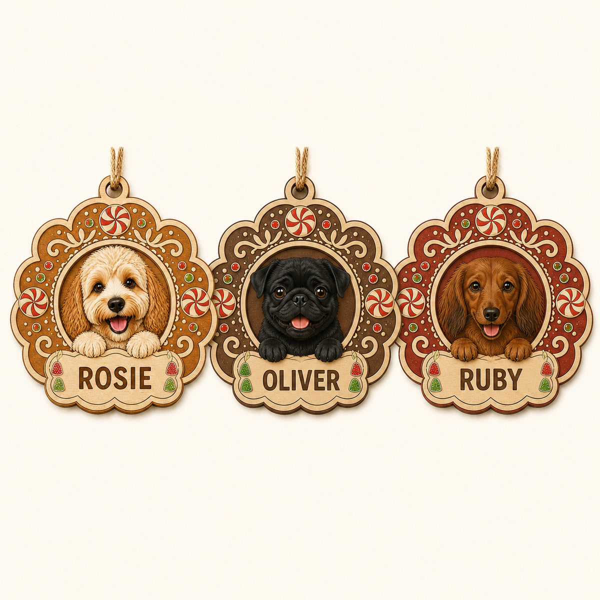 Personalized Gingerbread Cookie Pup Photo Wood Ornament - Custom Pet Keepsake - image 4