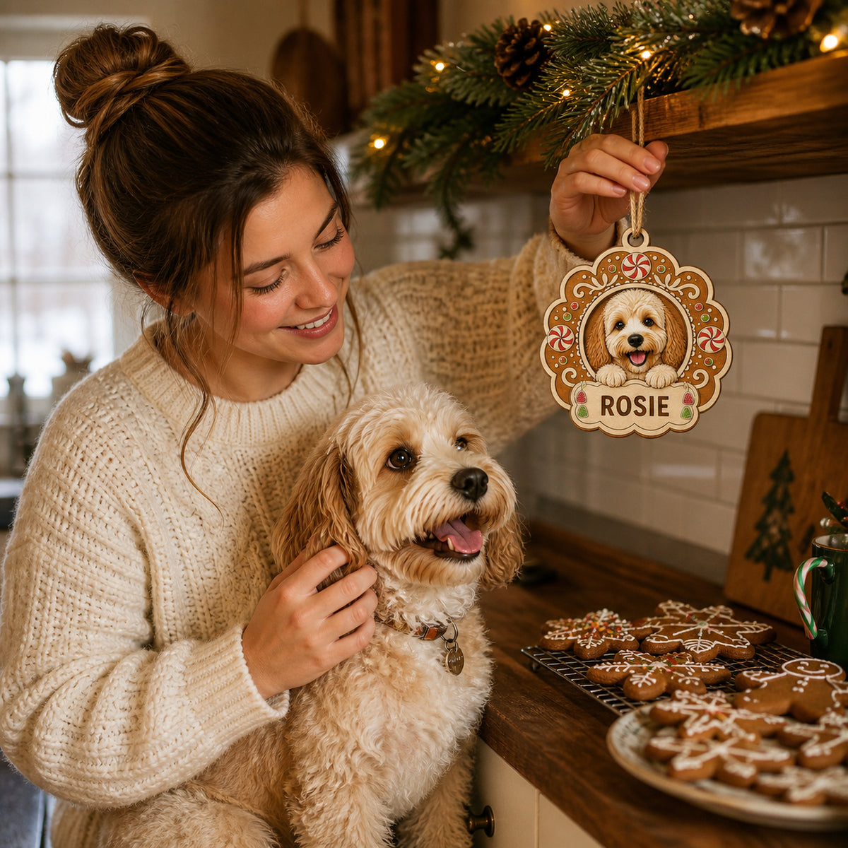 Personalized Gingerbread Cookie Pup Photo Wood Ornament - Custom Pet Keepsake - image 5
