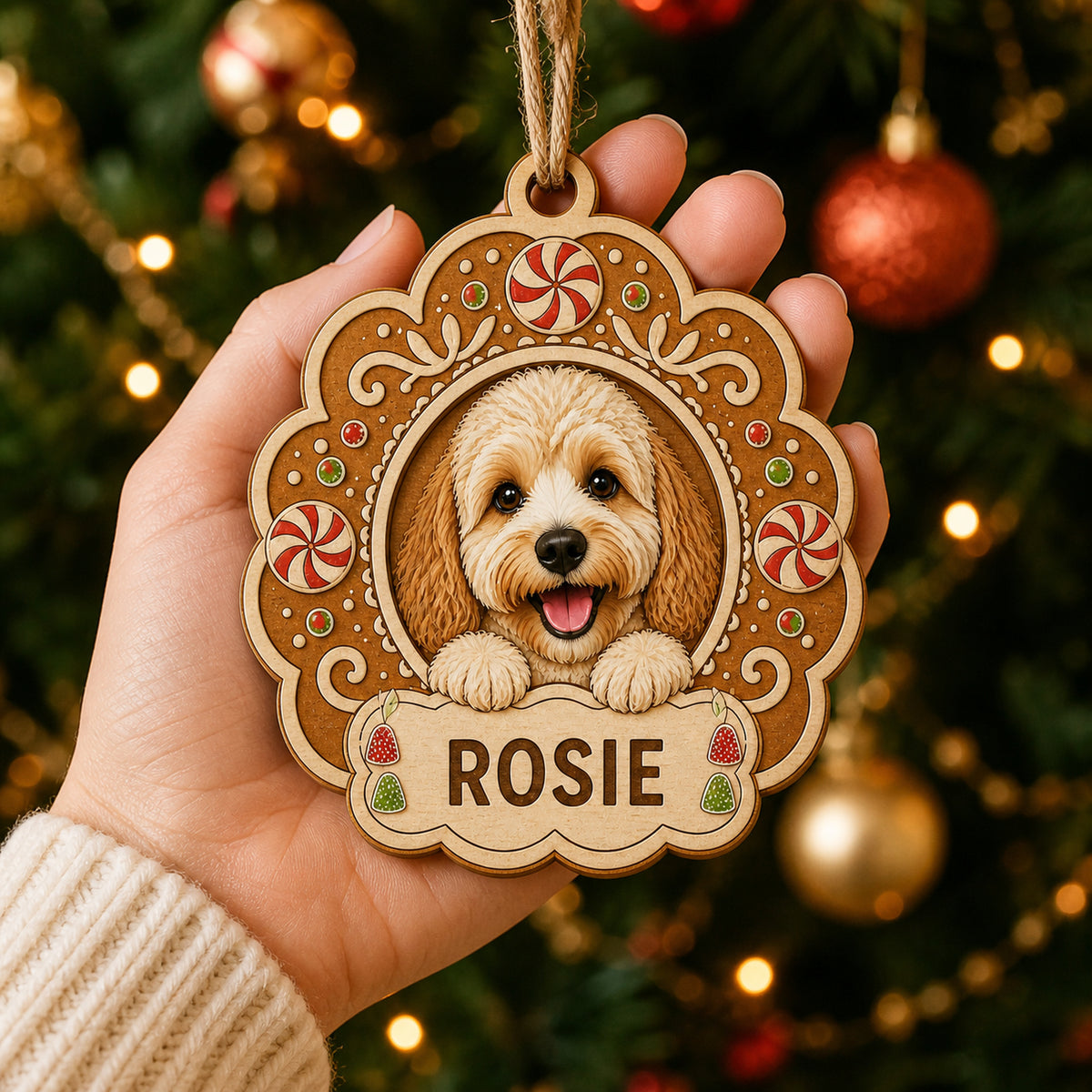 Personalized Gingerbread Cookie Pup Photo Wood Ornament - Custom Pet Keepsake - image 6