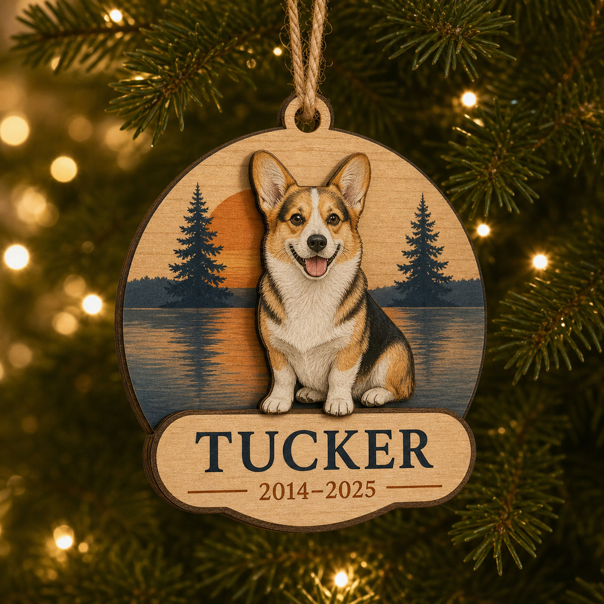 Personalized Lakeside Sunset Pet Memorial Photo Wood Ornament - Custom Pet Keepsake - image 1