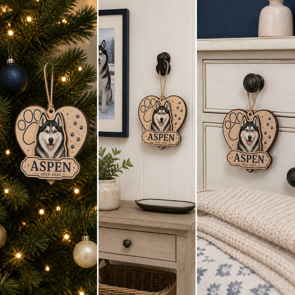 Personalized Paw Heart Pet Memorial Photo Wood Ornament - Custom Pet Keepsake - image 2