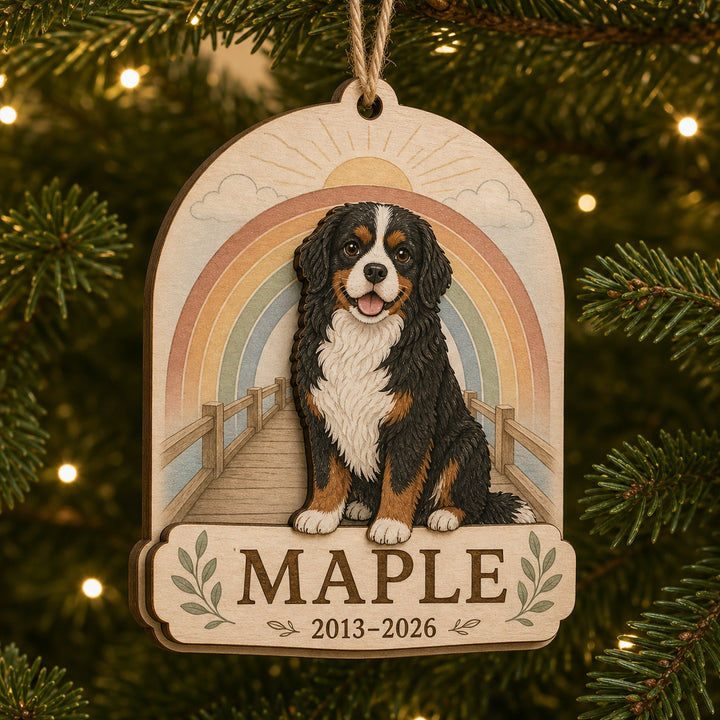 Personalized Rainbow Bridge Pet Memorial Photo Wood Ornament - Custom Pet Keepsake - image 1