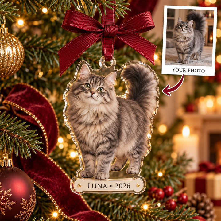 Personalized cat photo acrylic Christmas ornament