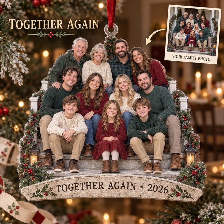 Custom Photo Annual Reunion Porch Portrait Acrylic Ornament — Main design