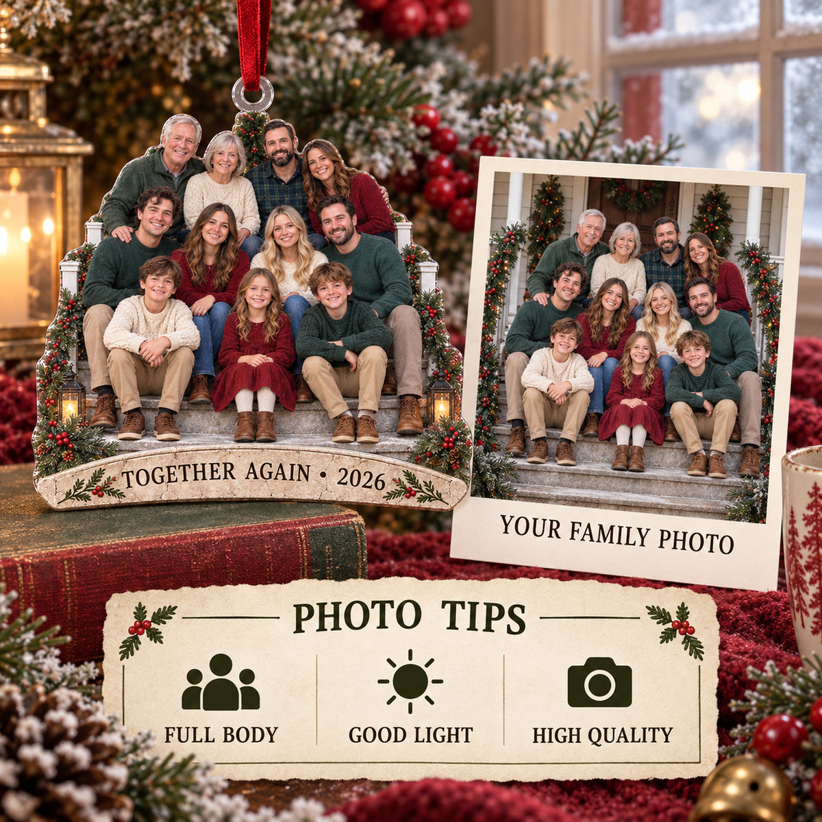 Custom Photo Annual Reunion Porch Portrait Acrylic Ornament — Photo or personalization guide