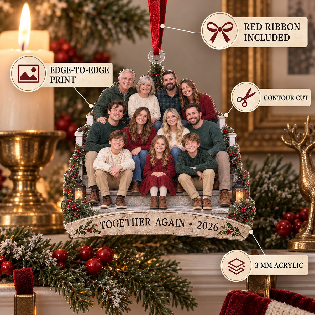 Custom Photo Annual Reunion Porch Portrait Acrylic Ornament — Product details