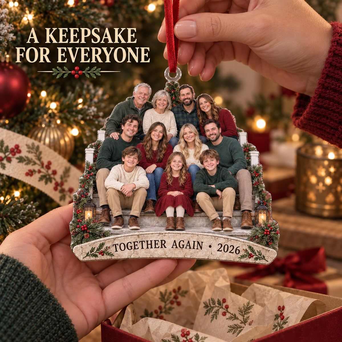 Custom Photo Annual Reunion Porch Portrait Acrylic Ornament — Gift inspiration