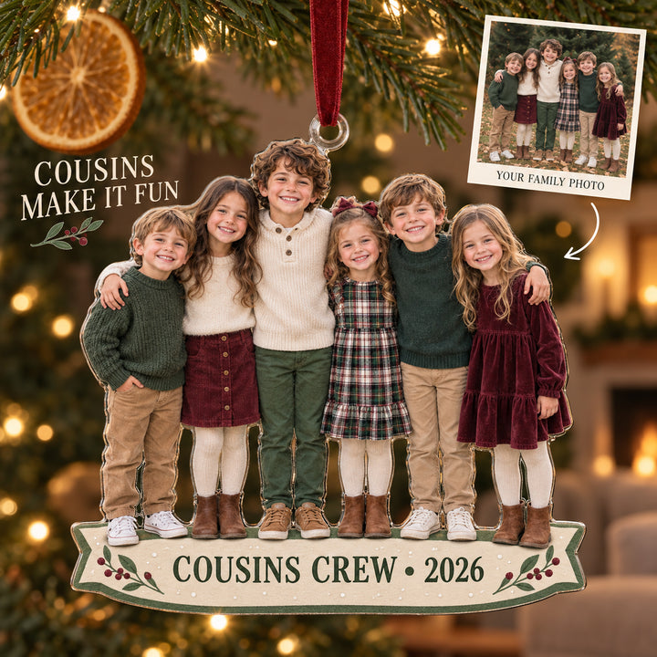 Custom Photo Cousins Crew Lineup Acrylic Ornament — Main design