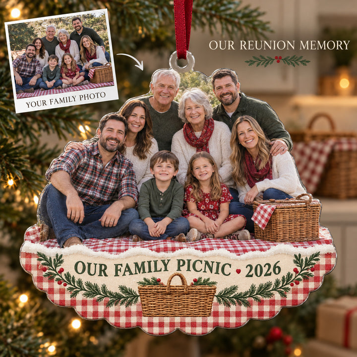 Custom Photo Family Picnic Reunion Acrylic Ornament — Main design