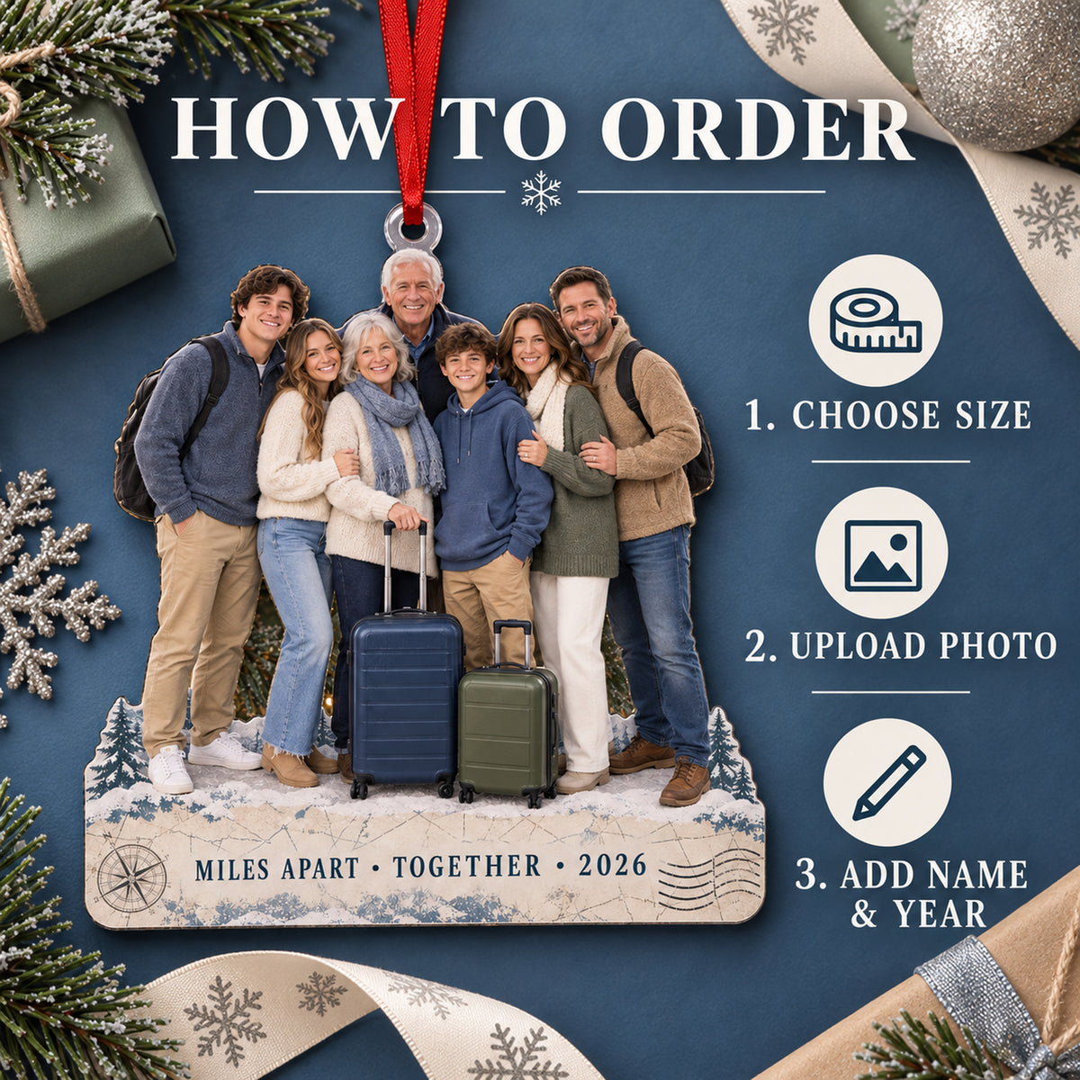 Custom Photo Destination Family Gathering Acrylic Ornament — How to order