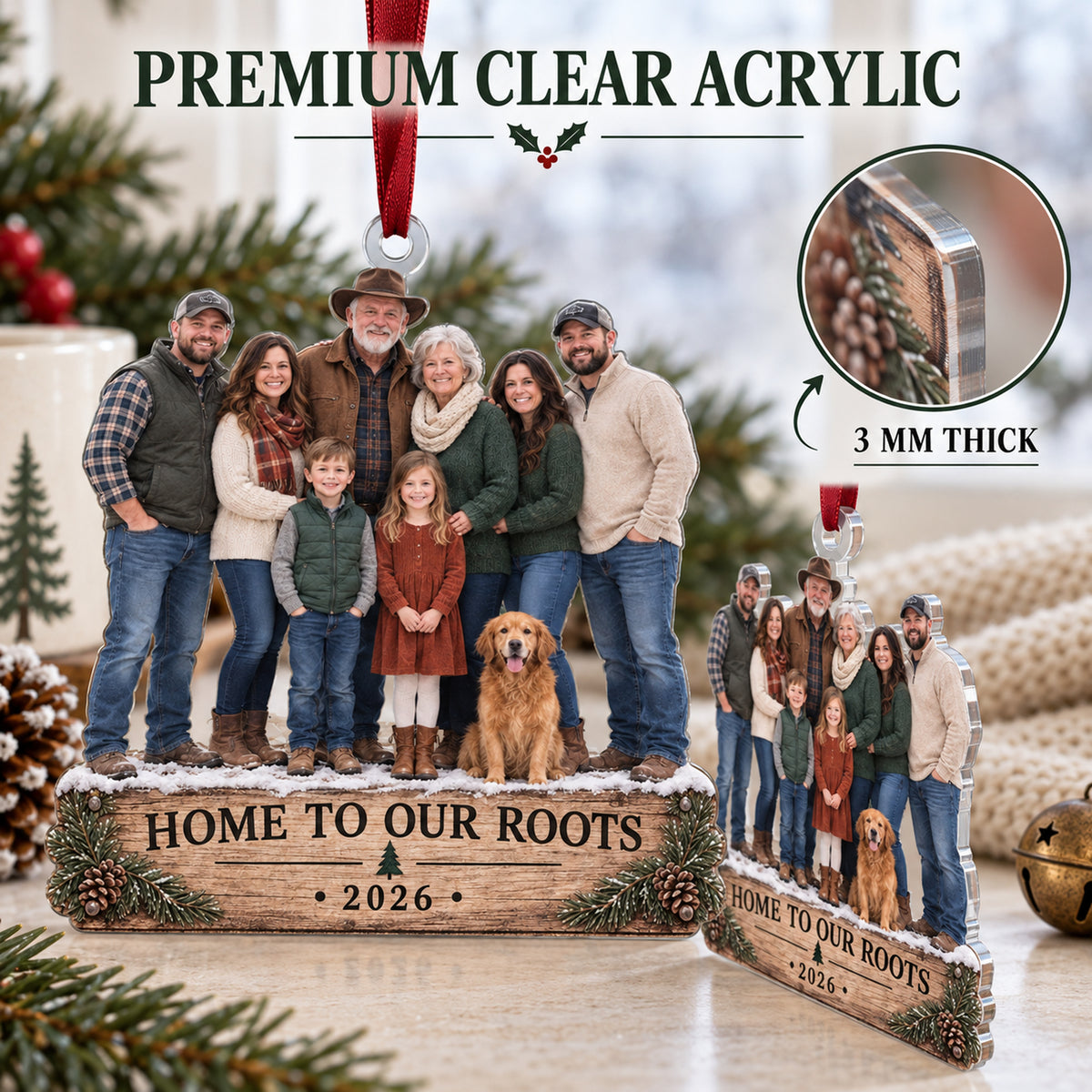 Custom Photo Family Farm Homecoming Acrylic Ornament — Flat acrylic material
