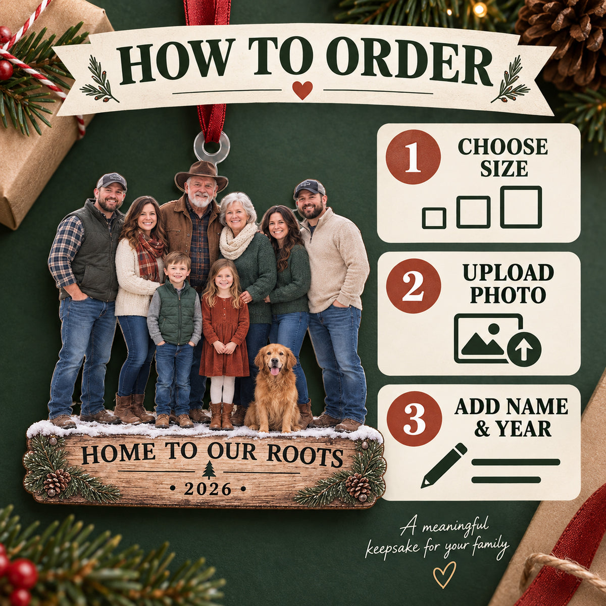 Custom Photo Family Farm Homecoming Acrylic Ornament — How to order
