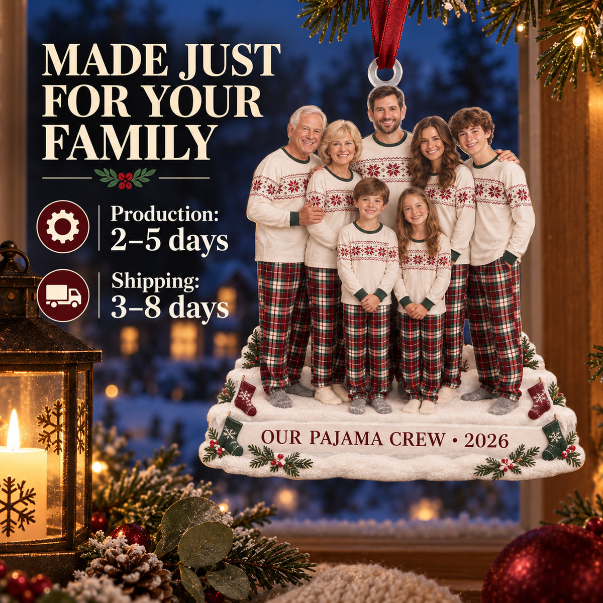 Custom Photo Holiday Pajama Generations Acrylic Ornament — Production and delivery