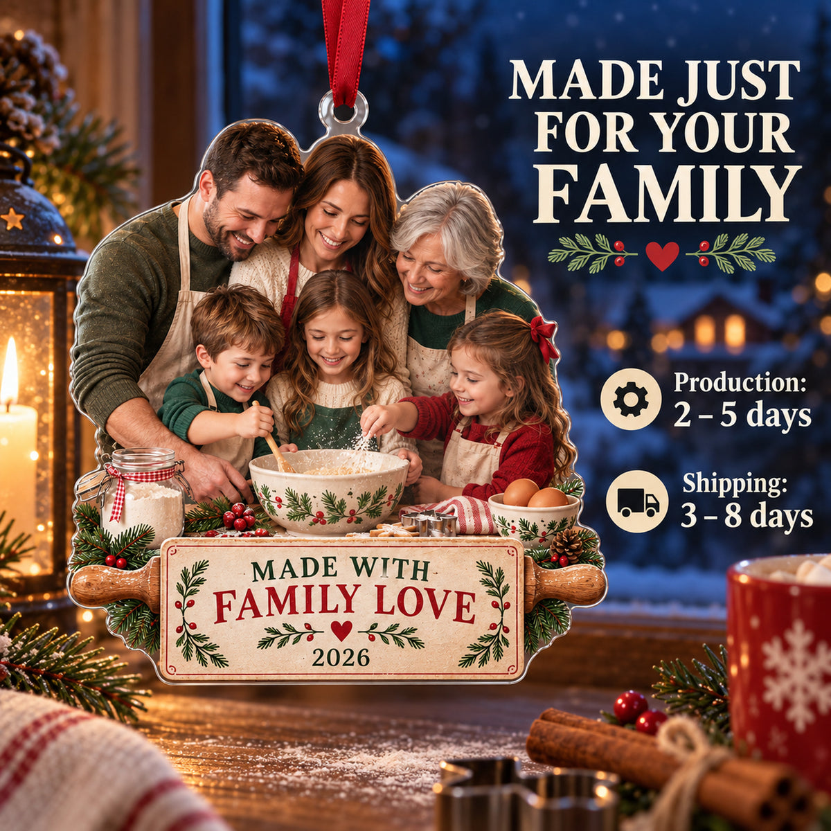 Custom Photo Family Recipe Day Acrylic Ornament — Production and delivery