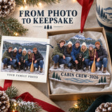 Custom Photo Lake Cabin Reunion Acrylic Ornament — Personalization example