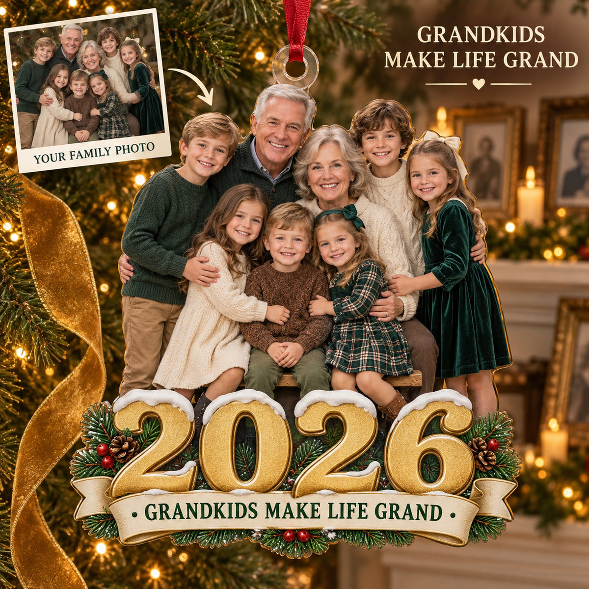 Custom Photo Grandparents and All Grandkids Acrylic Ornament — Main design