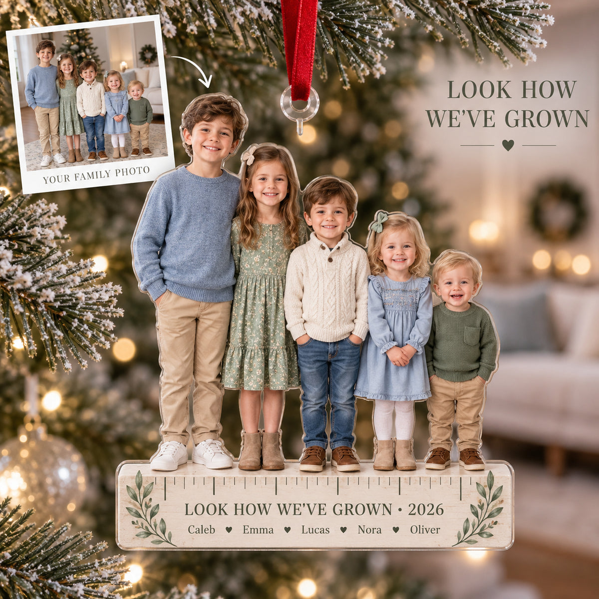 Custom Photo Grandkids Growth Lineup Acrylic Ornament — Main design
