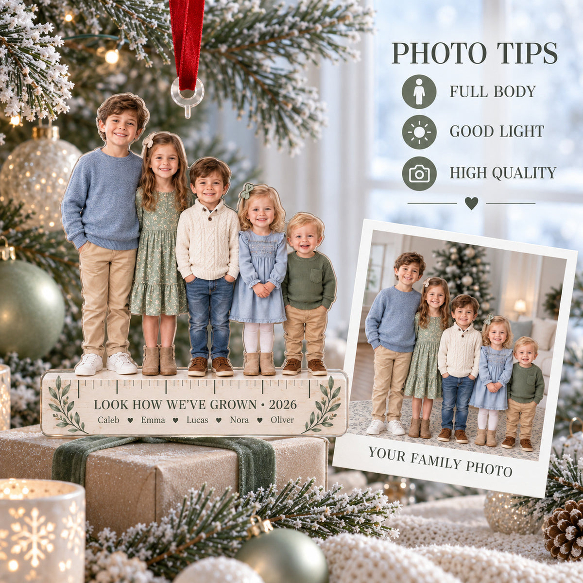 Custom Photo Grandkids Growth Lineup Acrylic Ornament — Photo or personalization guide